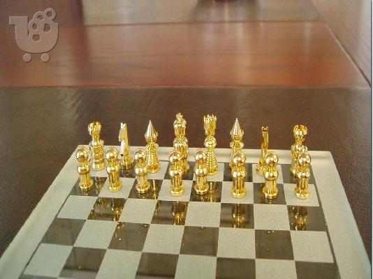 Σκάκι Κρυστάλινο Χειροποίητο Πιόνια Επίχρυσα Επιπλατινωμένα Κοπή 0,001mm Tορνοφρέζα Ωρολογ...