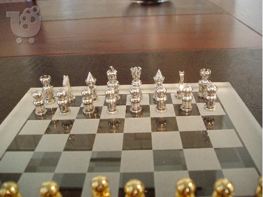 Σκάκι Κρυστάλινο Χειροποίητο Πιόνια Επίχρυσα Επιπλατινωμένα Κοπή 0,001mm Tορνοφρέζα Ωρολογ...